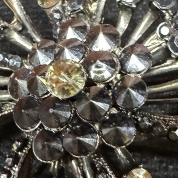 Vintage Rhinestone Starburst Flower Statement Brooch Black Champagne - Picture 6 of 14